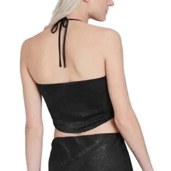 Wild Fable | Black Satin Cowl Neck Halter Crop Top – Size M - Picture 3 of 11